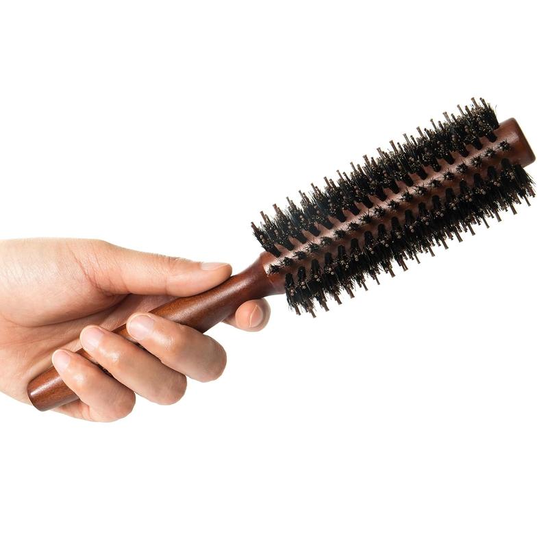 Boar Bristle Round Hair Brush Set with Nylon Pin, Wooden Handle for Straightening Curling Volumizing and Detangling (2 in 1) Haircare Heatless