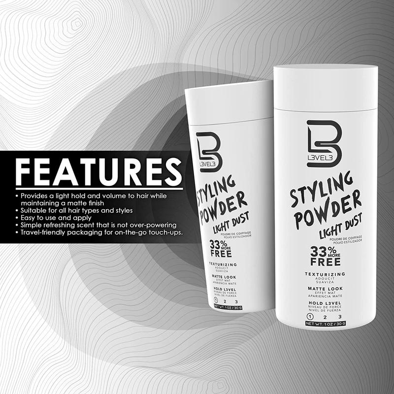 L3 Level 3 Light Hold Styling Powder - Natural Matte Hairstyle - Texturizing and Volumizing L3