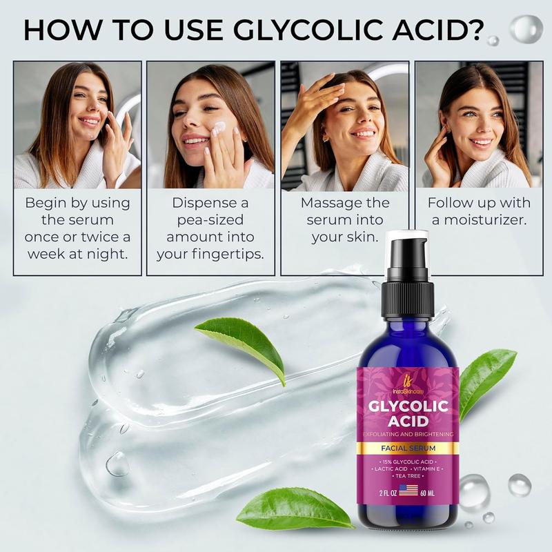 15% Aha Glycolic Acid  And Lactice Acid Serum for Face - Skin Repair and Brightner Skincare  Facial Treatment Acne Facial Radiance Tea Tree Comfort