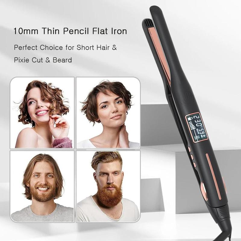 2 in 1 Mini Titanium Hair Straightener, Hair Curler with LCD Display for Short Hair, Professional Hair Styling Tool for Home & Salon Use