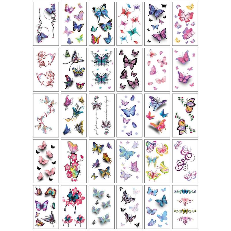 Butterfly Flowers Pattern Temporary Tattoo Sticker, 30pcs set Waterproof Arm Hand Tattoo Stickers, Body Decoration for Women & Girls