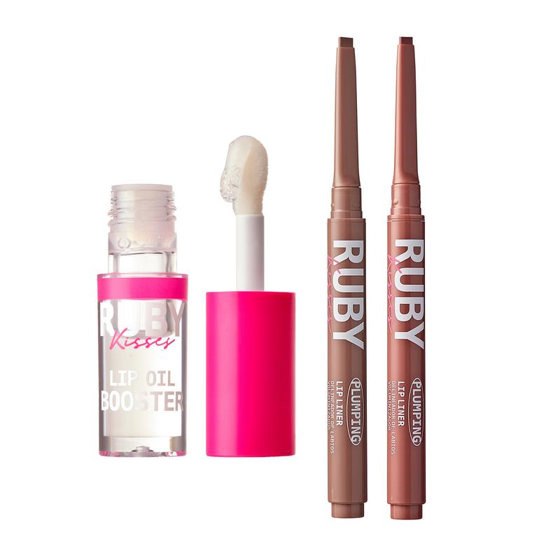 Ruby Kisses Lip Plumping Liner & Oil Booster Set, Instinct Lip Maximizer, Hydrating & Voluminous Lip Gloss Moisturizer, Smudge Proof, High Pigment