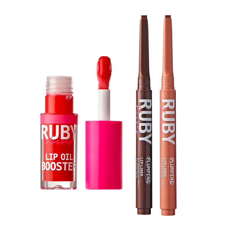 Ruby Kisses Lip Plumping Liner & Oil Booster Set, Instinct Lip Maximizer, Hydrating & Voluminous Lip Gloss Moisturizer, Smudge Proof, High Pigment