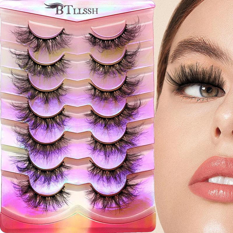 Fluffy False Eyelashes, 7 Pairs Wispy Natural Look Faux Cluster Lashes, Natural Curling Eye Makeup Strip Lashes, Full Volume Curl Eyelash, Lashes Extension Kit for Daily Use, Christmas Gift