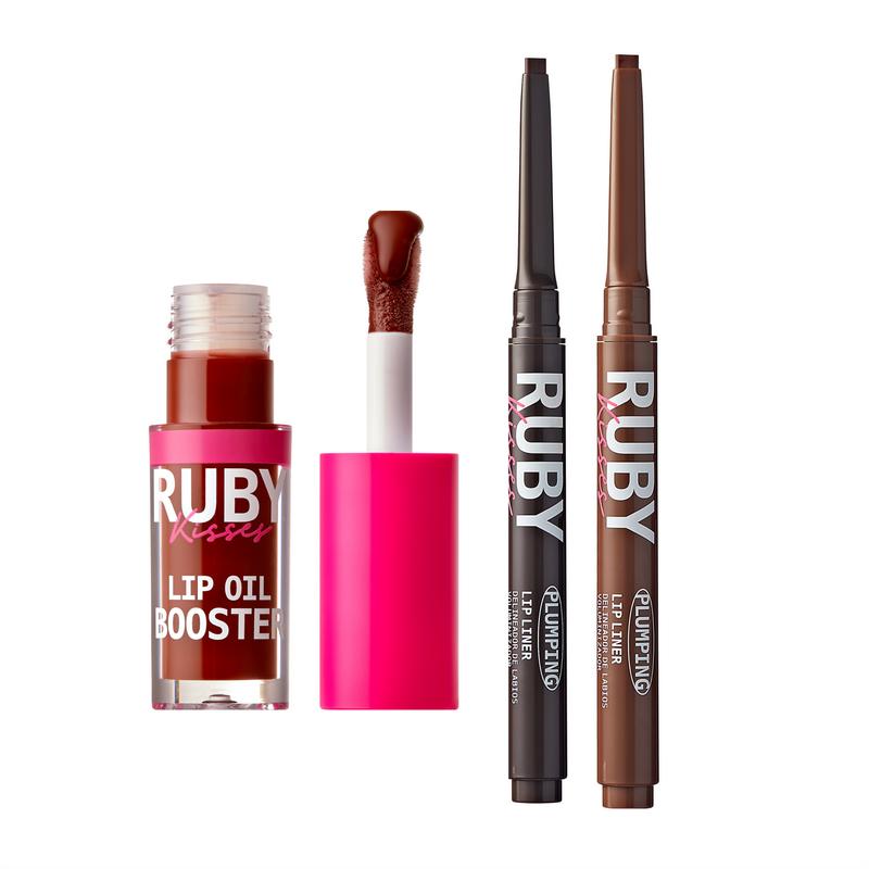 Ruby Kisses Lip Plumping Liner & Oil Booster Set, Instinct Lip Maximizer, Hydrating & Voluminous Lip Gloss Moisturizer, Smudge Proof, High Pigment