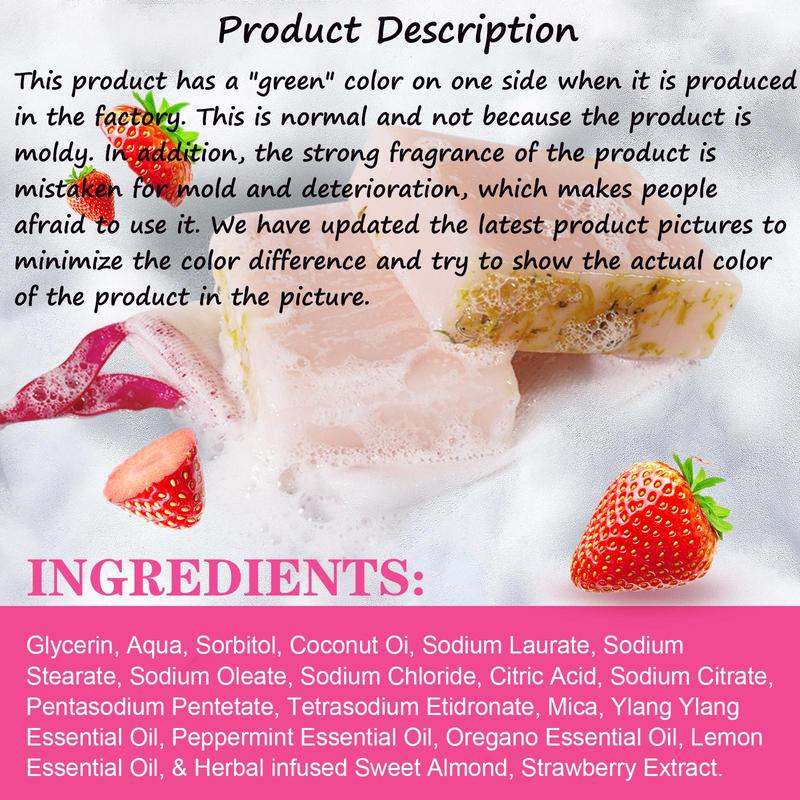 Strawberry Flavor Yoni Bar Soap for Private Parts Care, 1 Count Moisturizing Body Wash Soap with Random Color Foaming Net, Body Care Product for Women, Christmas Gift