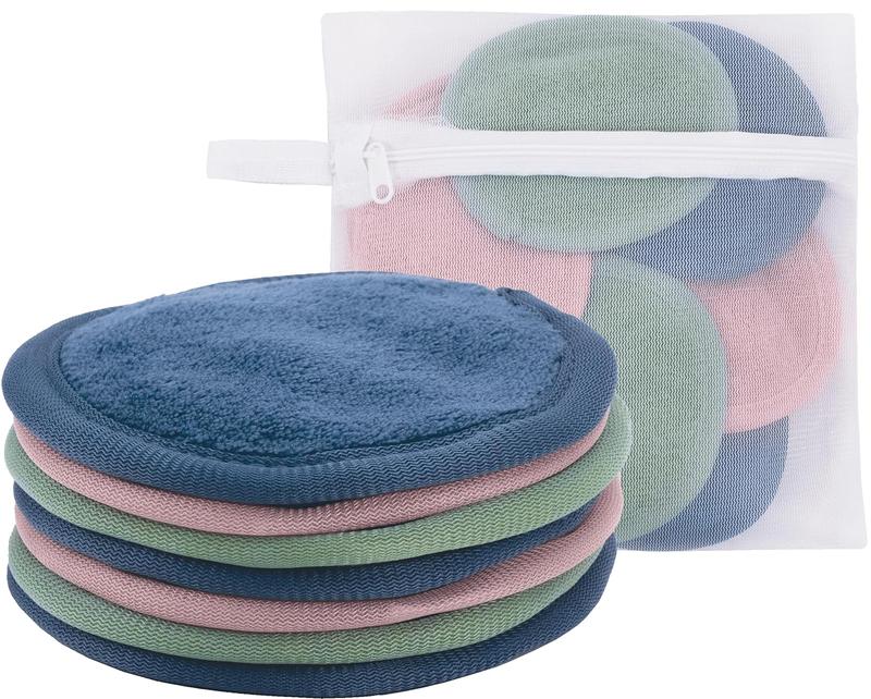 Makeup Remover Wipes for Skin Care, Reusable Makeup Wipes with Laundry Bag, Travel Essentials, Assorted Colors, 4 Inch Diameter, 7 Pack Cleanser Facial