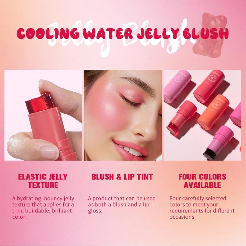 Long Lasting & Lightweight Blush Stick, Glossy Jelly Blusher for Daily Makeup, Multi-use Facial Makeup Products for Blush Lip