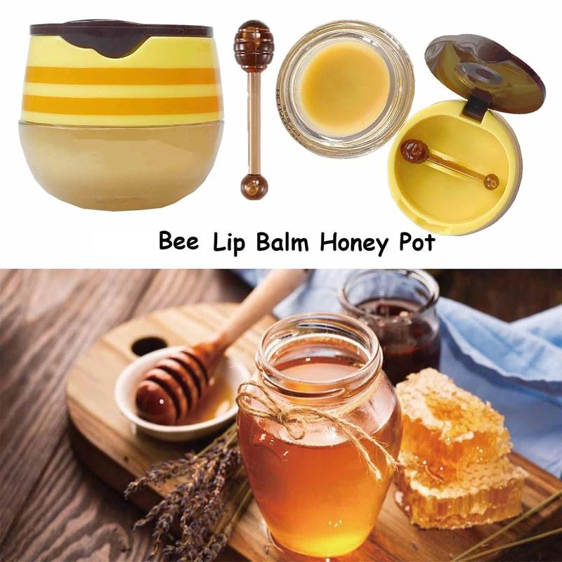 2PCS Bee Lip Balm Honey Pot, Honey & Strawberry Propolis Moisturizing, Moisturize Skincare Smooth Brush Lipstick Comfort Moisture Hydrating Hydrate Moisturizer Hydrate