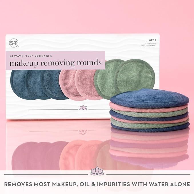 Makeup Remover Wipes for Skin Care, Reusable Makeup Wipes with Laundry Bag, Travel Essentials, Assorted Colors, 4 Inch Diameter, 7 Pack Cleanser Facial