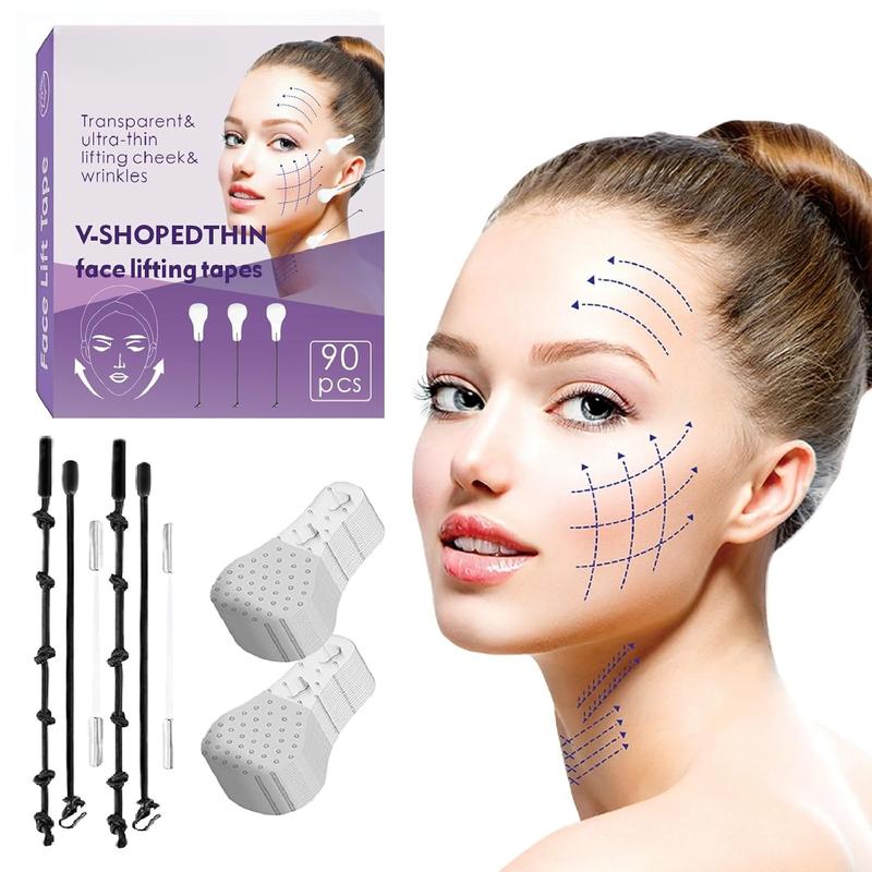 90Pcs face lift tape invisible,face lift tape,High Elasticity Instant Face Lift Tape V-Shaped For Lifting Sagging Skin, Hide Double Chin & Facial Wrinkles.