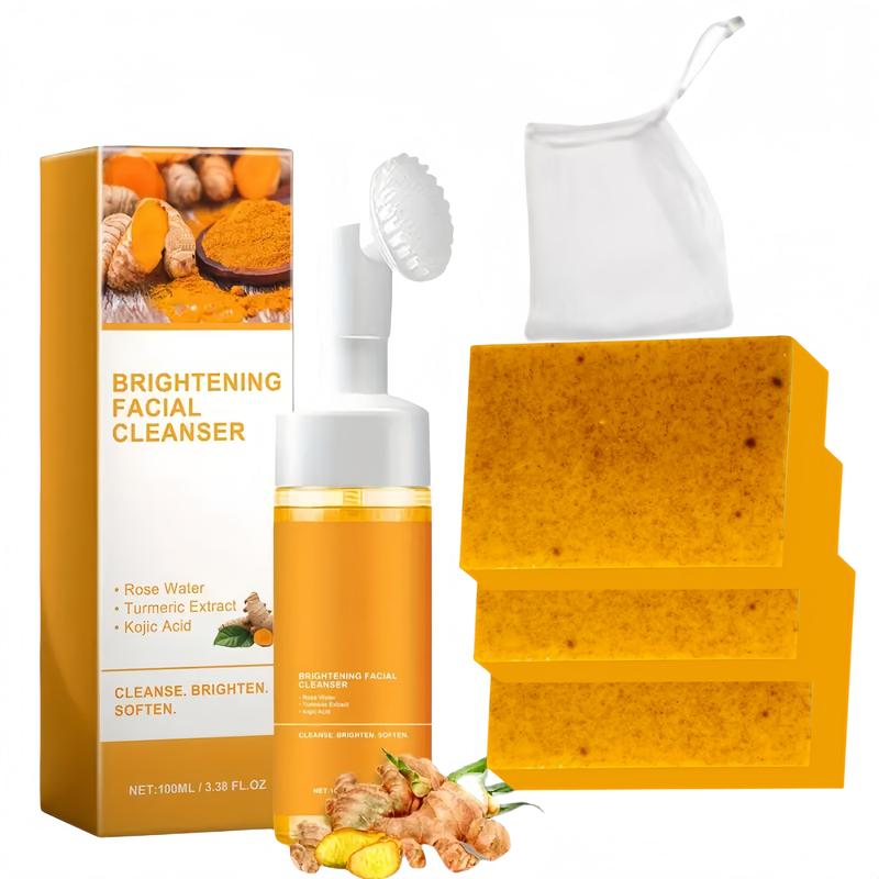 Turmeric Cleansing Care Two Piece Set, Turmeric Cleansing Mousse, Turmeric Soap Facial Cleansing Skincare Products Facial Cleansing Cleanser