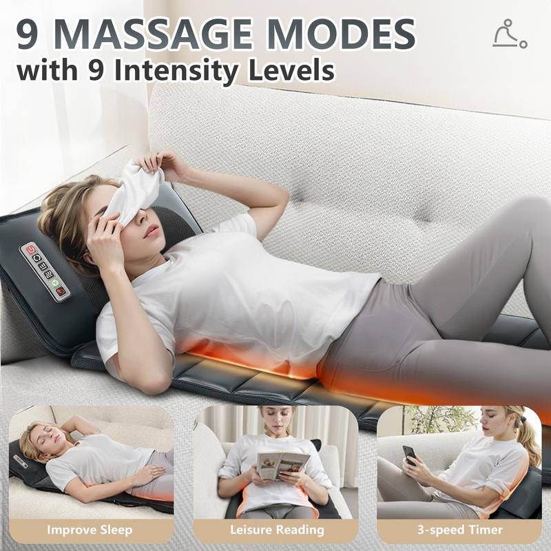 Massage Mat Full Body with Heat, 10 Vibration Motors & 5 Massage Modes,Back Massager for Bed,Massage Mattress Pad for Back for Pain Relief Deep Tissue,Gray