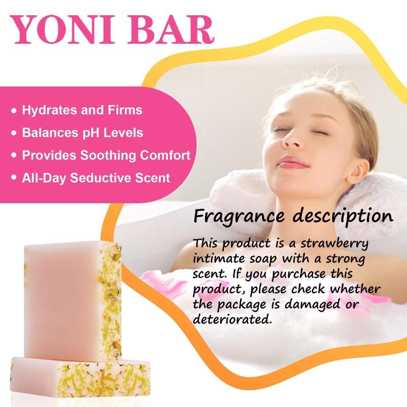 Strawberry Flavor Yoni Bar Soap for Private Parts Care, 1 Count Moisturizing Body Wash Soap with Random Color Foaming Net, Body Care Product for Women, Christmas Gift