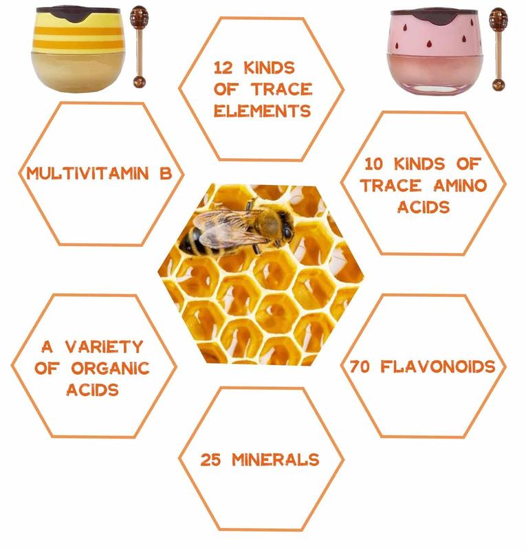 2PCS Bee Lip Balm Honey Pot, Honey & Strawberry Propolis Moisturizing, Moisturize Skincare Smooth Brush Lipstick Comfort Moisture Hydrating Hydrate Moisturizer Hydrate