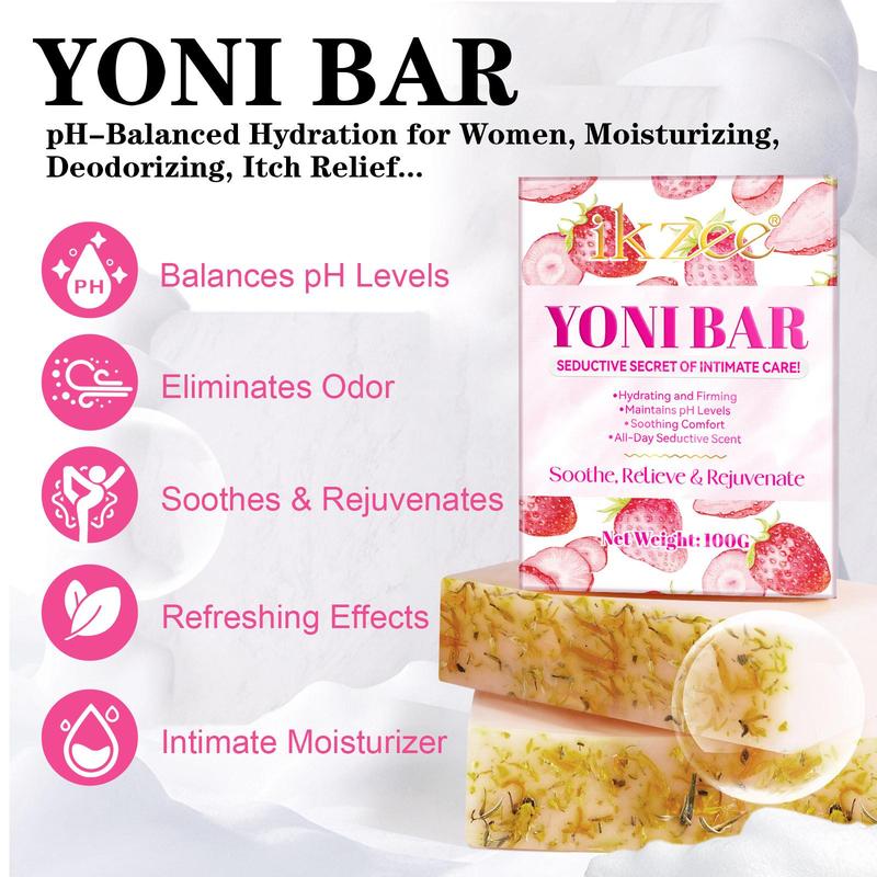 Strawberry Flavor Yoni Bar Soap for Private Parts Care, 1 Count Moisturizing Body Wash Soap with Random Color Foaming Net, Body Care Product for Women, Christmas Gift