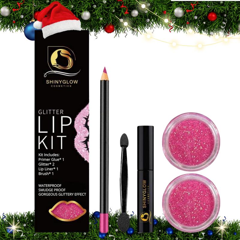 ShinyGlow Cosmetics Glitter Lip Kit- Long lasting, Water proof Smudge & Transfer-proof, Glitter Lip Gloss Get Sweetie baby pink Lips- set kit includes: 2x Glitter 1x Primar glue 1x lip liner 1x brush Face Makeup Sets Lipstick Primer Glossy care must have