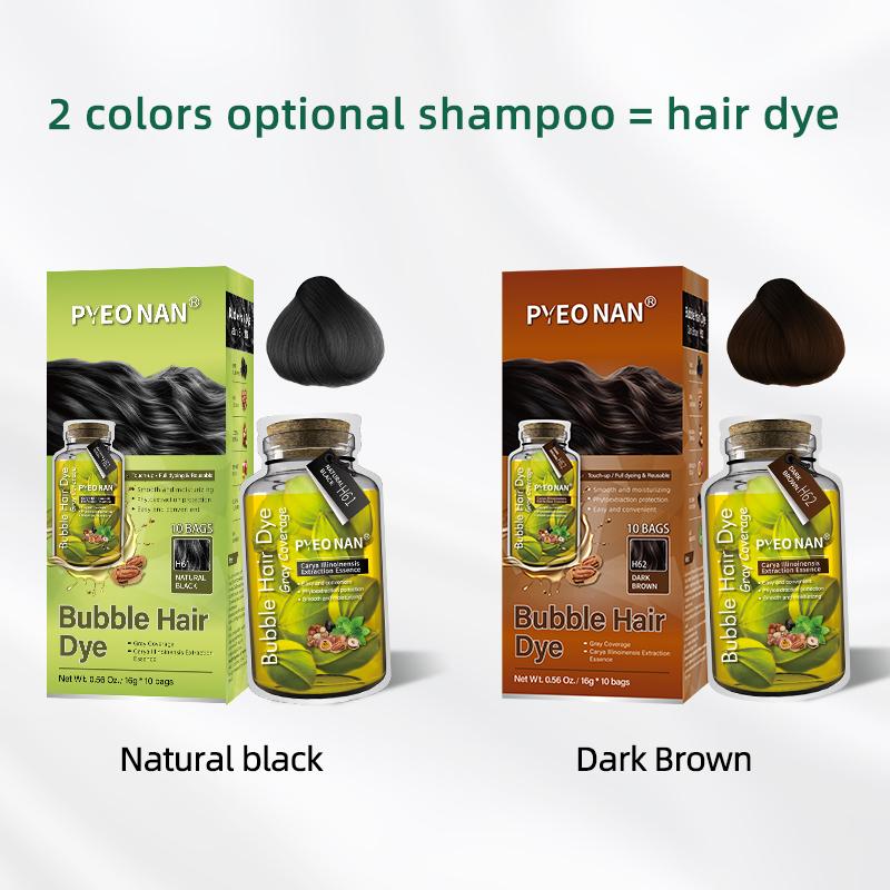 PYEONAN Unisex Bubble Hair Dye, Black or Dark Brown with Herbal Ingredients, No Bleaching, Ammonia-Free, 10 Bags Hair Color 5.6 Oz. 160g