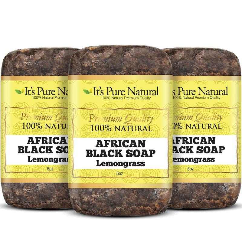 It's Pure Natural African Black Soap Bars Lemongrass (Pack of 3) Raw Soap for Face & Body  [Made in Ghana] Body Care Body Wash