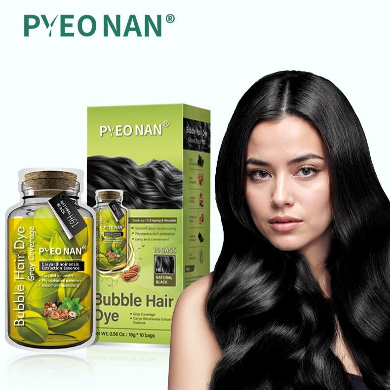 PYEONAN Unisex Bubble Hair Dye, Black or Dark Brown with Herbal Ingredients, No Bleaching, Ammonia-Free, 10 Bags Hair Color 5.6 Oz. 160g