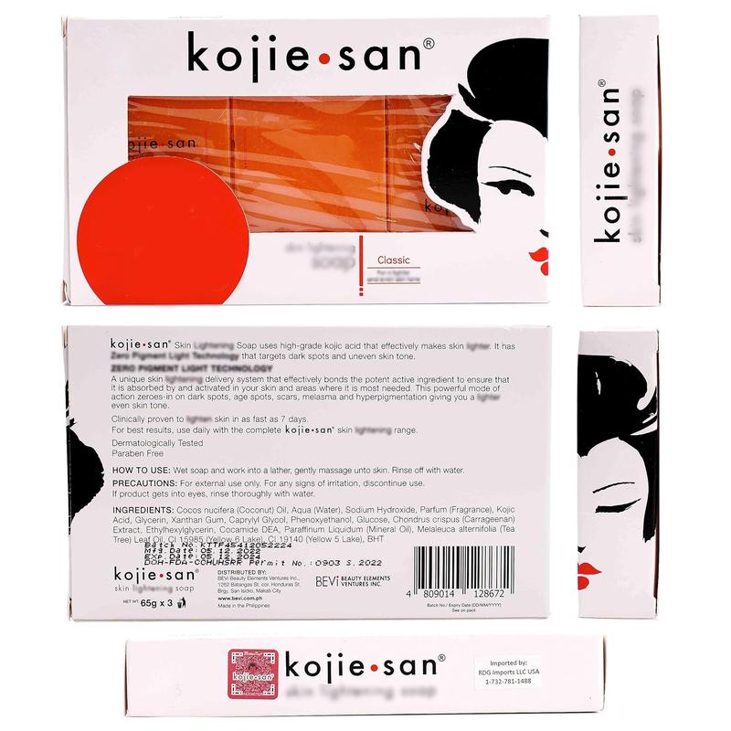 Kojie San Skin and Body Soap – Original Kojic Acid, Dark Spot Remover Soap Bar with Coconut & Tea Tree Oil – 3 X 65G Bars Kojie San