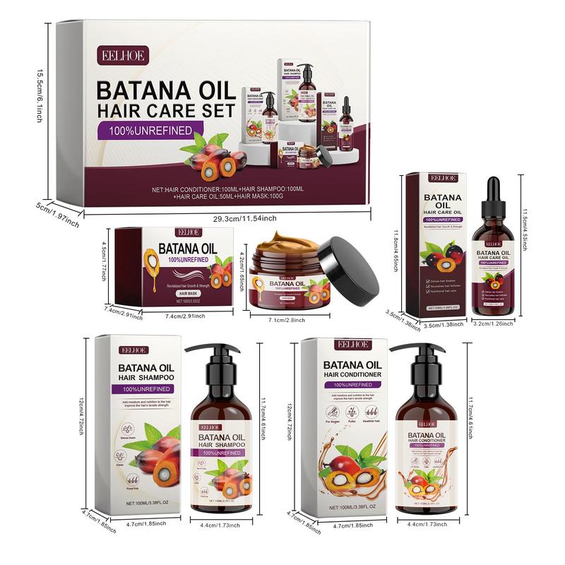 Batana Oil Hair Care Kit, 1 Set Moisturizing Hair Shampoo & Conditioner & Hair Mask & Hair Oil, Hair Care & Styling Product For Women & Men