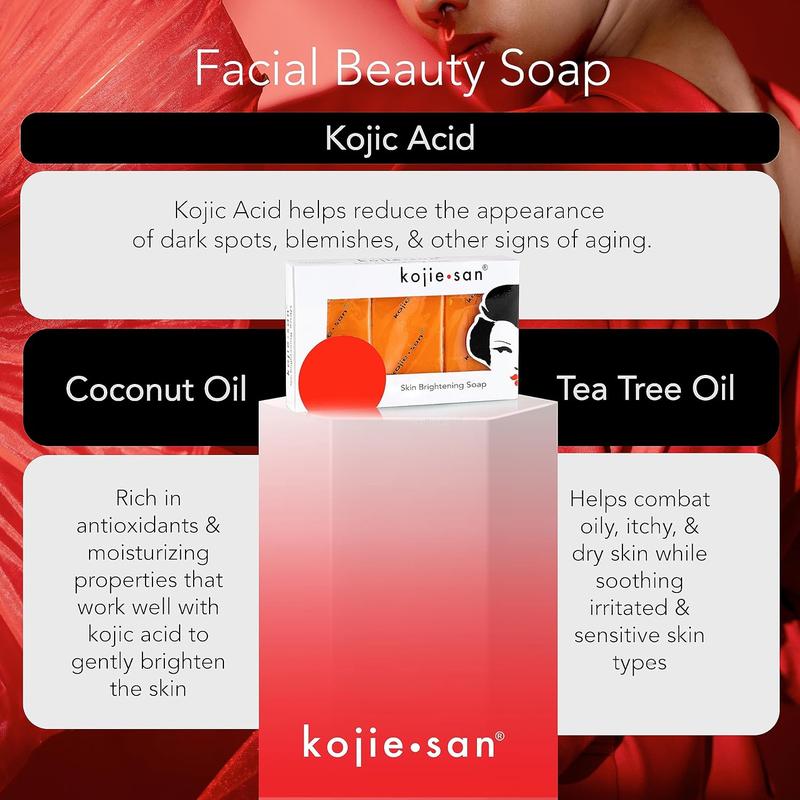 Kojie San Skin and Body Soap – Original Kojic Acid, Dark Spot Remover Soap Bar with Coconut & Tea Tree Oil – 3 X 65G Bars Kojie San