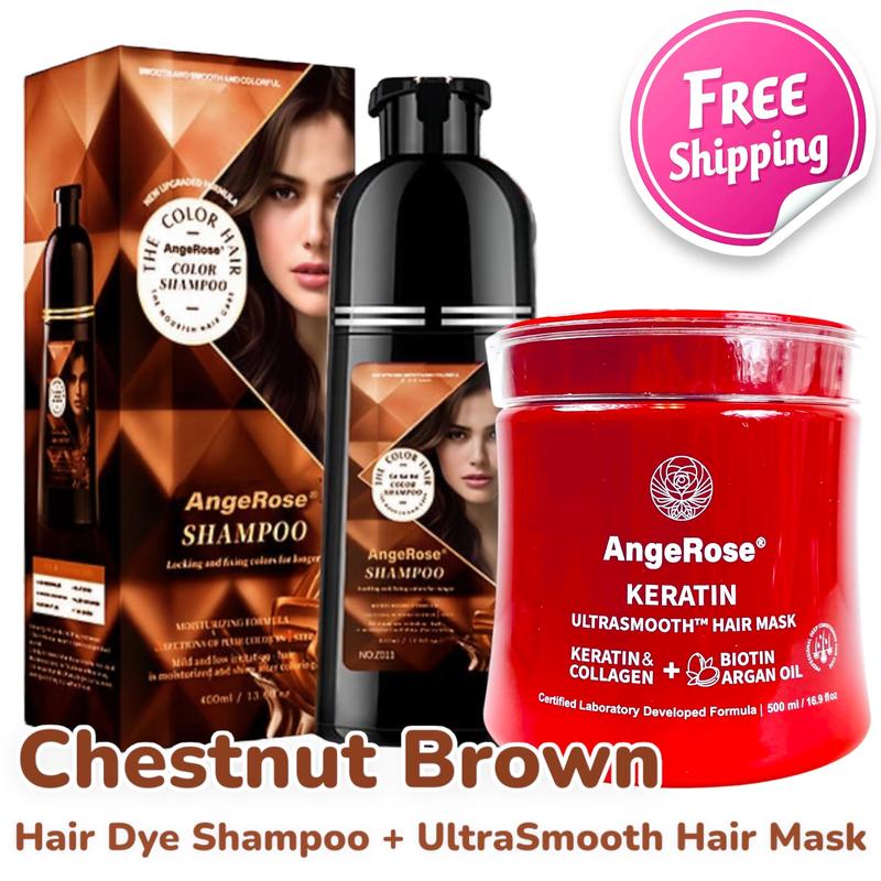 AngeRose Upgraded Formula Hair Color Shampoo – New Packaging, Instant Grey Coverage, Available in Wine Red, Chestnut Brown, Nature Black and Purple, Perfect Gift for Women & Men, Gentle Hair Dye Salon Haircare