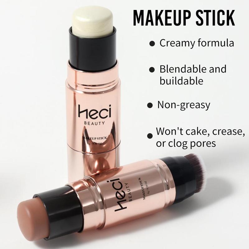 Double-ended 2 in 1 Contour Stick Cosmetic, Dual Ended Concealer Stick with Brush, Makeup Highlighter Stick, Versatile Makeup Pen, Portable Multi-functional Makeup Stick