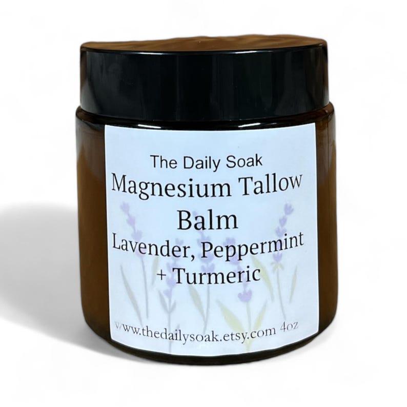 Magnesium Tallow Balm Organic Grass-Fed Beef Tallow infused with Turmeric, Lavender and Peppermint Essential oils