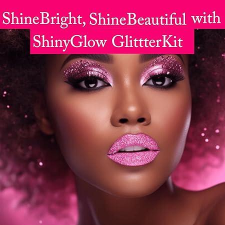 ShinyGlow Cosmetics Glitter Lip Kit- Long lasting, Water proof Smudge & Transfer-proof, Glitter Lip Gloss Get Sweetie baby pink Lips- set kit includes: 2x Glitter 1x Primar glue 1x lip liner 1x brush Face Makeup Sets Lipstick Primer Glossy care must have