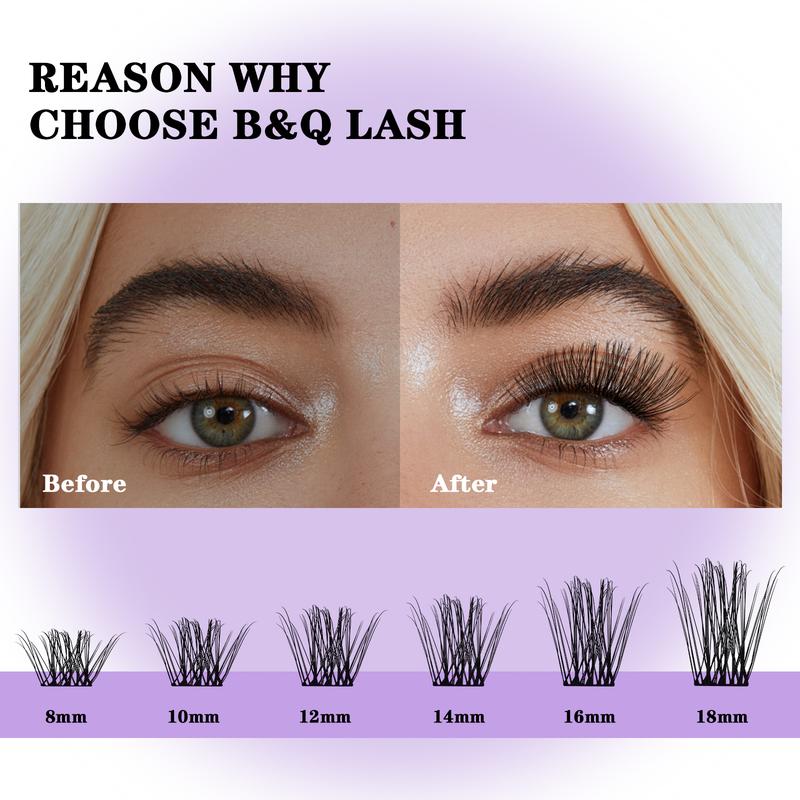 B&Q LASH l Z01 Natural Lash Kit l 144-156pcs Individual Lash Clusters, D Curl DIY Lashes Extension, Waterproof Long Lasting false eyelashes