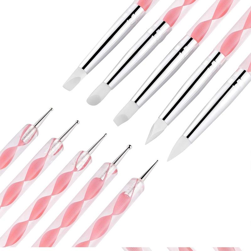 21 Pcs Nail Art Brushes Nail Art Tool Set Resin Palette Nail Art Painting Mixed Color 2 Way Acrylic Silicone Carving Pen Dotting Pen Tool Manicure Kit DIY Makeup Display Board for Home Salon