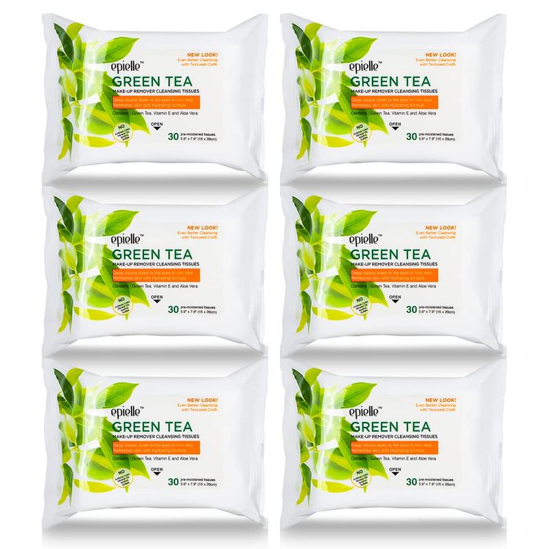 Makeup Remover Cleansing Wipes Tissue Green Tea 30 Count 6 Pack | Removes Dirt, Oil, Makeup