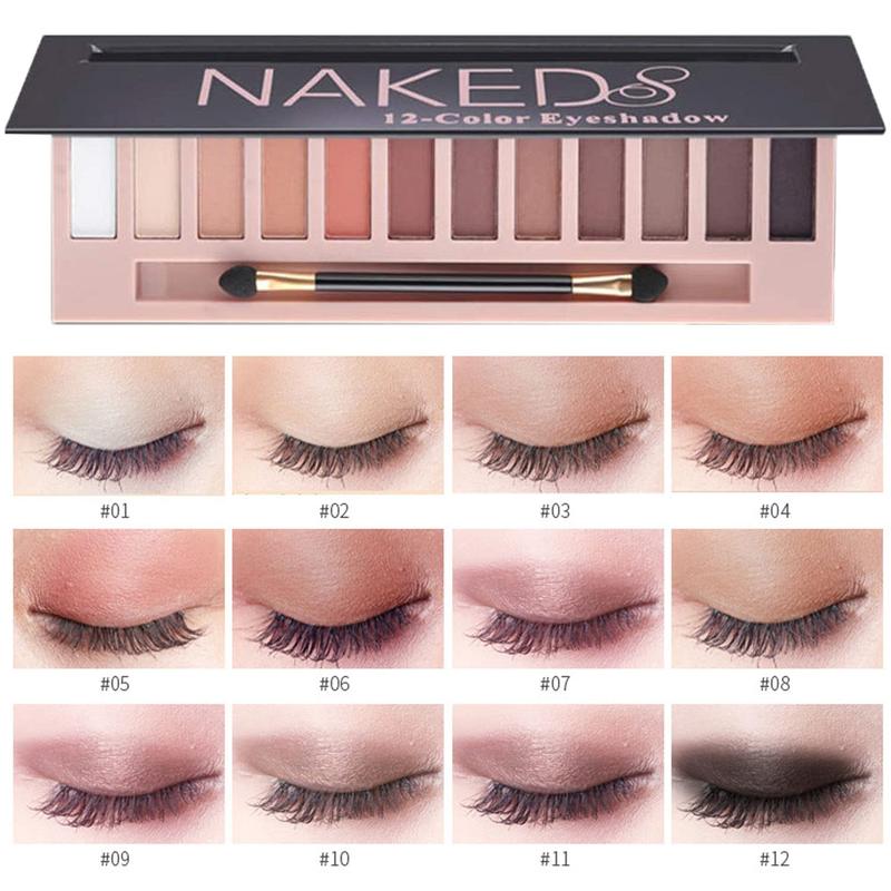 Matte+Shimmer  12 Colors Makeup Nude Colors Eyeshadow Palette Natural Nude  Glitter Pigment Eye Shadow Pallete Set Waterproof Smokey Professional Beauty Makeup Kit Powder Cosmetic