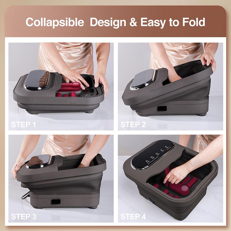 Six Massage Rollers Collapsible Foot Spa And Massager With Heater, Temperature Control, Foot Bath Bowl, Bubbles, Vibration, And Red Light For Relieve Pressure