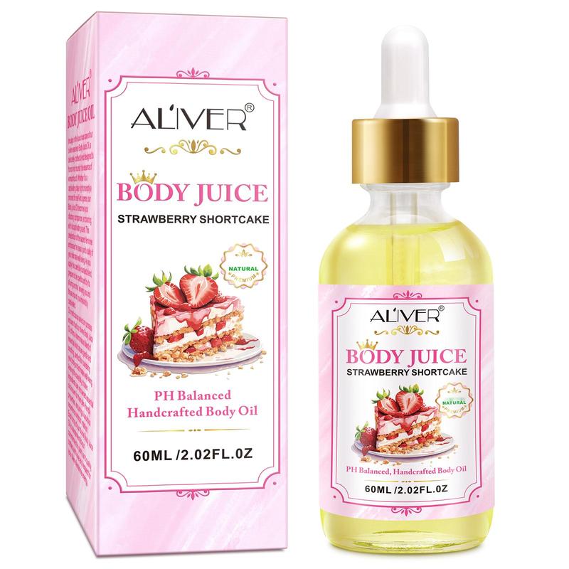 Aliver Body Juice Oil Strawberry Shortcake, PH Balanced Handcrafted Body Oil (60ML   2.02 FL.OZ)