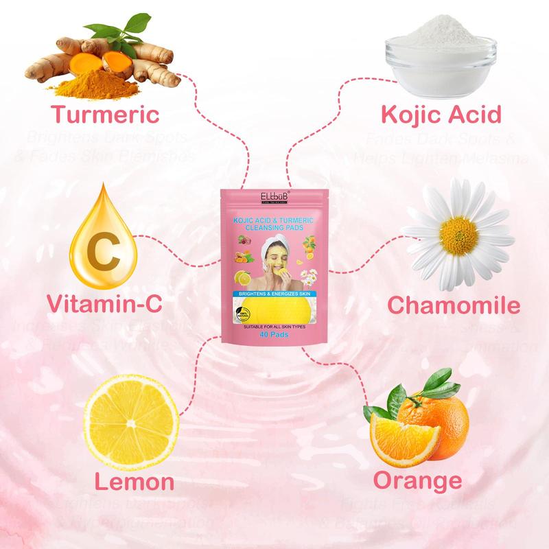 Natural Kojic Acid & Turmeric Cleansing Pads, 2 Counts set Deep Cleansing Facial Moisturizing Care, Gentle Daily Skin Care Product for All Skin Types