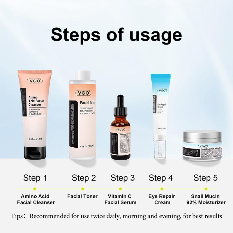 VGO Skincare 5-step Rountine Skincare Set All-in-One Simple Care Facial Care-B