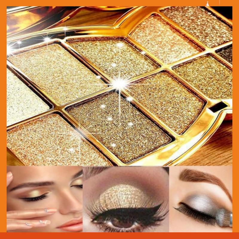 Glitter Eyeshadow Palette Makeup Set,10 Colors Shimmer Gold Eyeshadow Highly Pigmented Long Lasting Waterproof Sweatproof Professional Nude Eyeshadow Palette