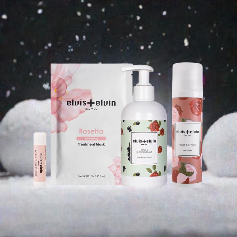 Luxurious Rose Body Bundle - Hand & Body Lotion, Hand Cream, Treatment Sheet Mask, Lip Balm - Smooth, Body Care