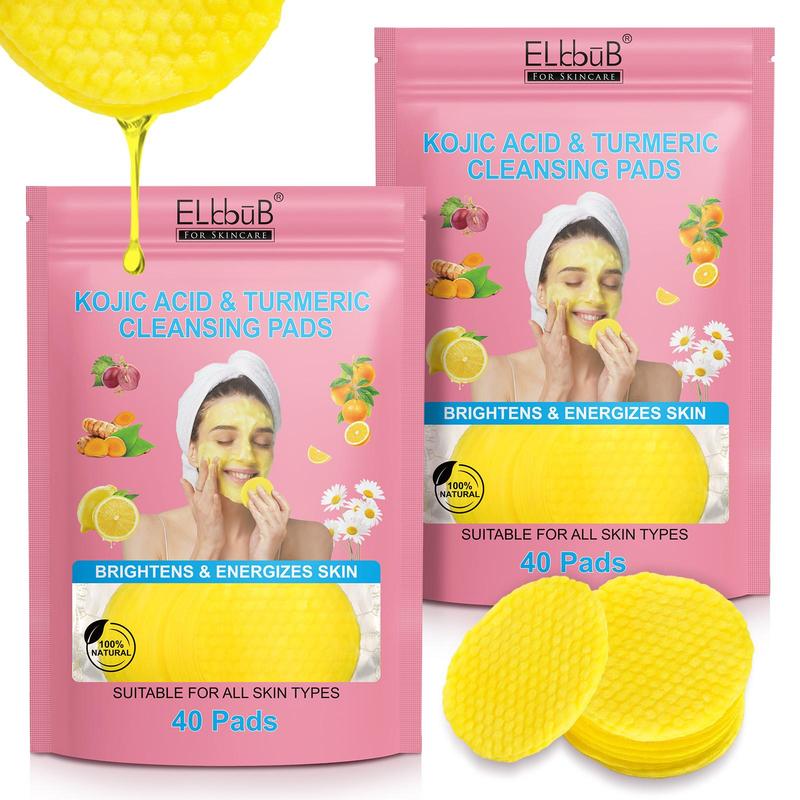 Natural Kojic Acid & Turmeric Cleansing Pads, 2 Counts set Deep Cleansing Facial Moisturizing Care, Gentle Daily Skin Care Product for All Skin Types