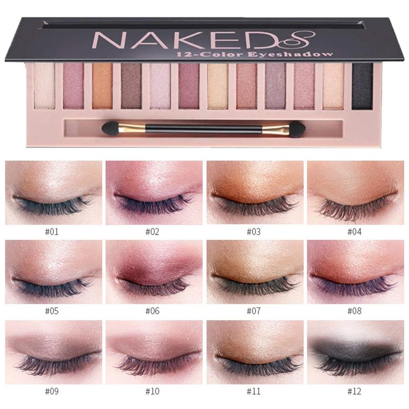 Matte+Shimmer  12 Colors Makeup Nude Colors Eyeshadow Palette Natural Nude  Glitter Pigment Eye Shadow Pallete Set Waterproof Smokey Professional Beauty Makeup Kit Powder Cosmetic