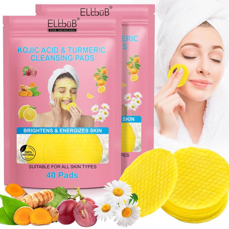 Natural Kojic Acid & Turmeric Cleansing Pads, 2 Counts set Deep Cleansing Facial Moisturizing Care, Gentle Daily Skin Care Product for All Skin Types