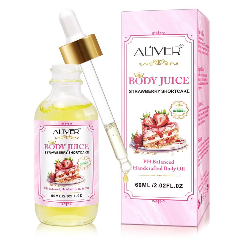 Aliver Body Juice Oil Strawberry Shortcake, PH Balanced Handcrafted Body Oil (60ML   2.02 FL.OZ)