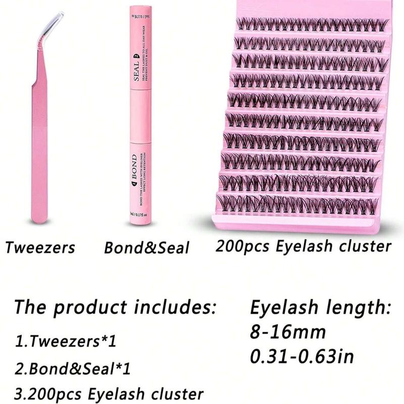 Individual False Eyelashes with Eyelash Glue & Tweezers, D Curl Lash Extension Kit, Eye Makeup Enhancement Tool for Women & Girls, Christmas Gift