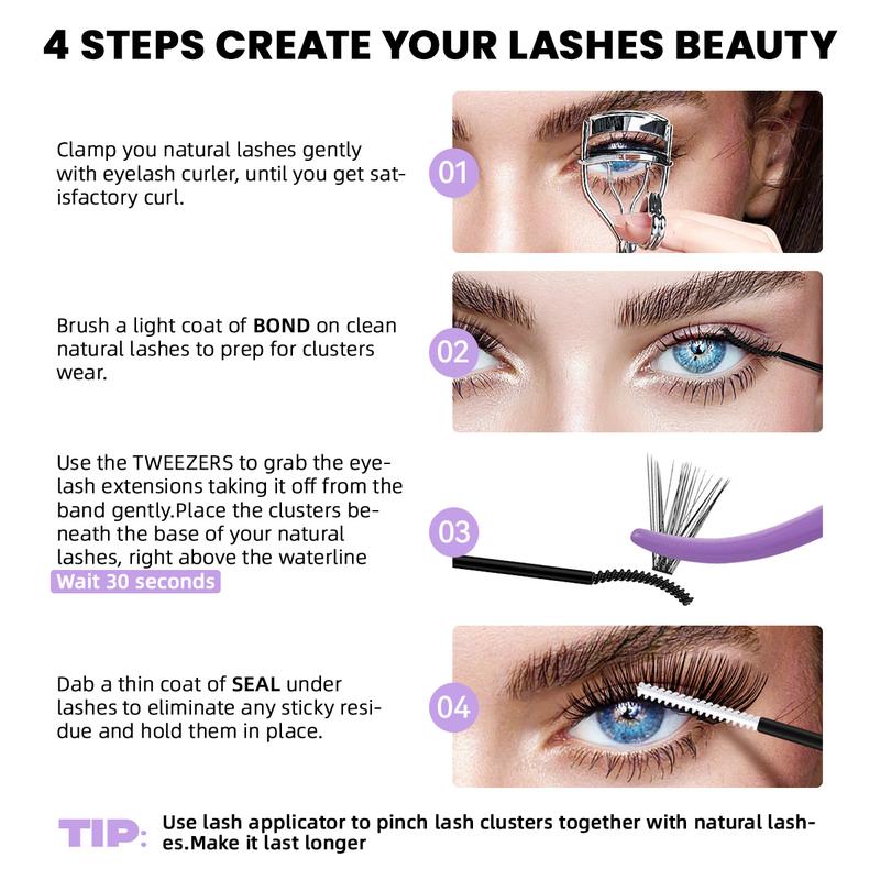 B&Q LASH l Z01 Natural Lash Kit l 144-156pcs Individual Lash Clusters, D Curl DIY Lashes Extension, Waterproof Long Lasting false eyelashes