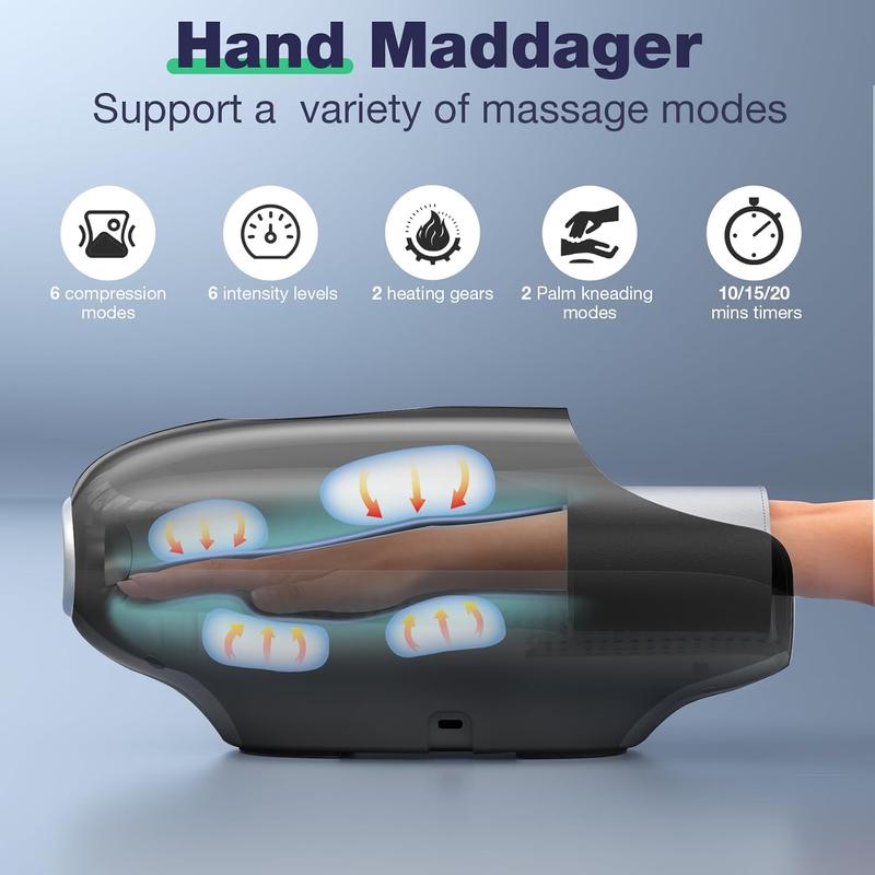 Hand Massager with Heat and Compression, 3D Machine for Arthritis and Carpal Tunnel Syndrome Relief, 6 Levels Pressure Point Therapy, Wrist and Palm Kneading with Blowing Mode, Gifts for Women, back