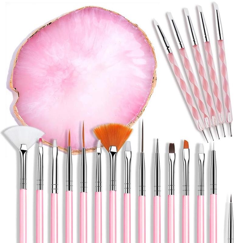 21 Pcs Nail Art Brushes Nail Art Tool Set Resin Palette Nail Art Painting Mixed Color 2 Way Acrylic Silicone Carving Pen Dotting Pen Tool Manicure Kit DIY Makeup Display Board for Home Salon