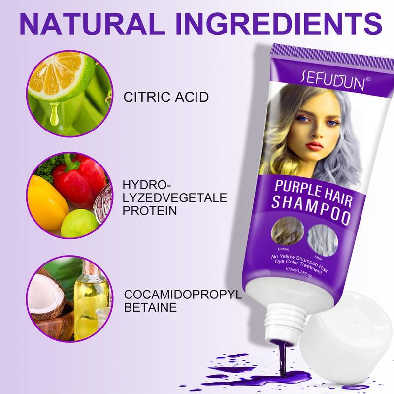 Purple Hair Shampoo, Hair Purple Shampoo for Blonde, Gray and Platinum Hair, Neutralizes Yellow Tones, Enhances Shine, Strengthens Hair Roots